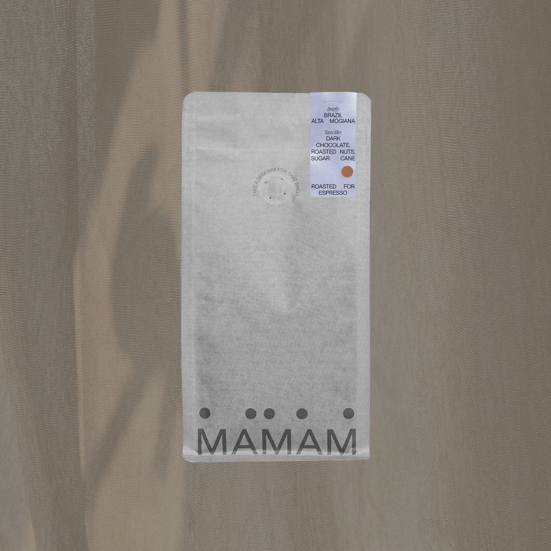 Bag of MAMAM Brazil Alta Mogiana coffee for espresso